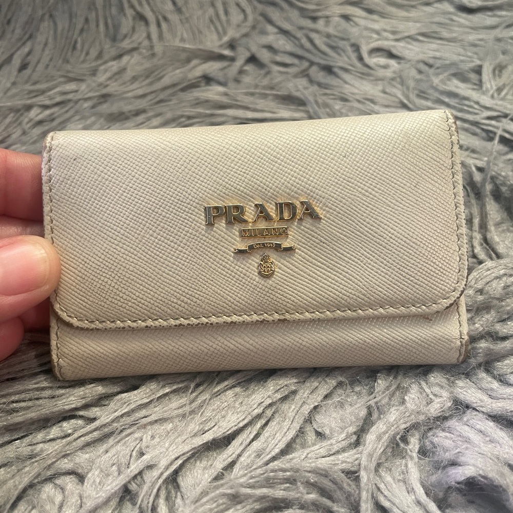 Prada Saffiano Leather Card Wallet in Light Beige - *missing a hook, dirty